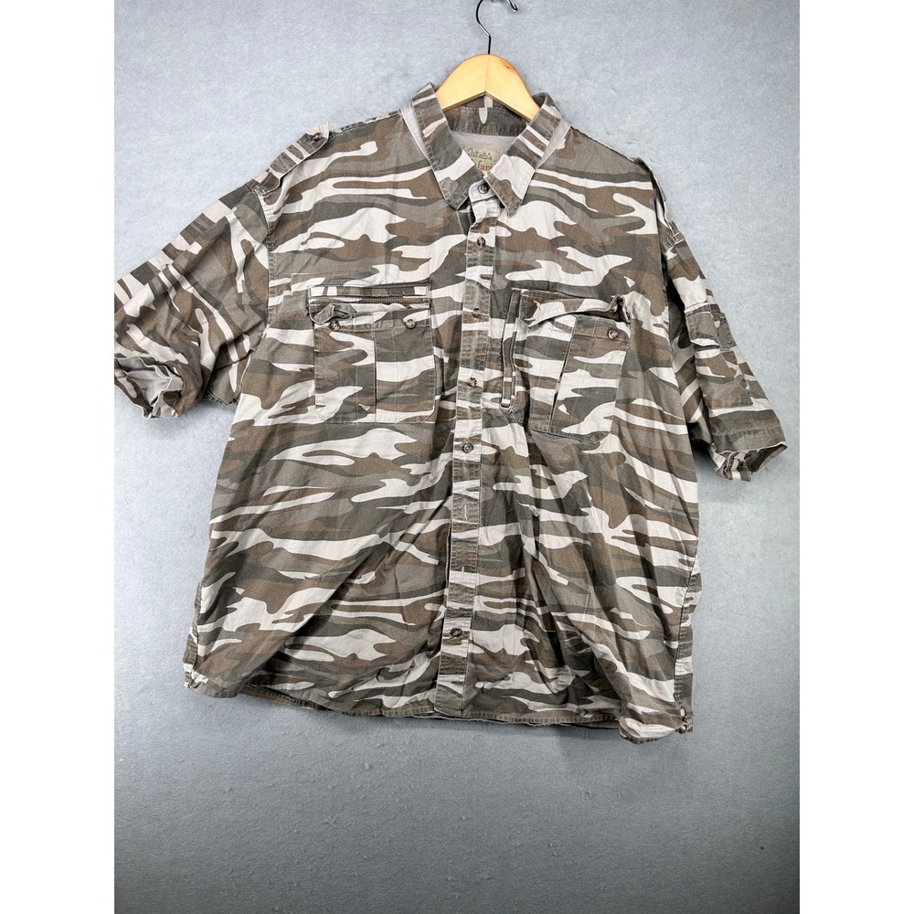 Cabelas Safari Series Camo Button Down Shirt Mens 3XL Tall Brown Grey Cotton